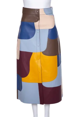 Chloe Multcolor Lamb Leather Colorblock Pattern Skirt SZ 36 NWT