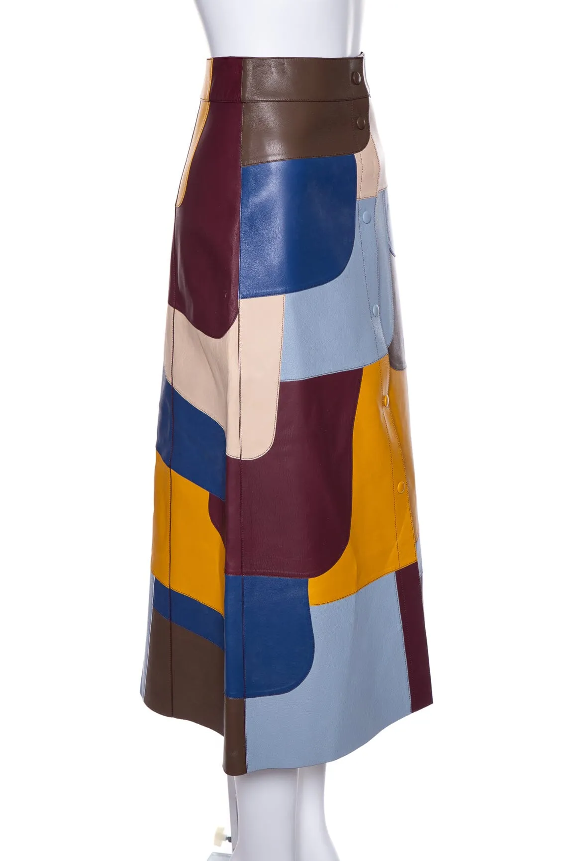 Chloe Multcolor Lamb Leather Colorblock Pattern Skirt SZ 36 NWT