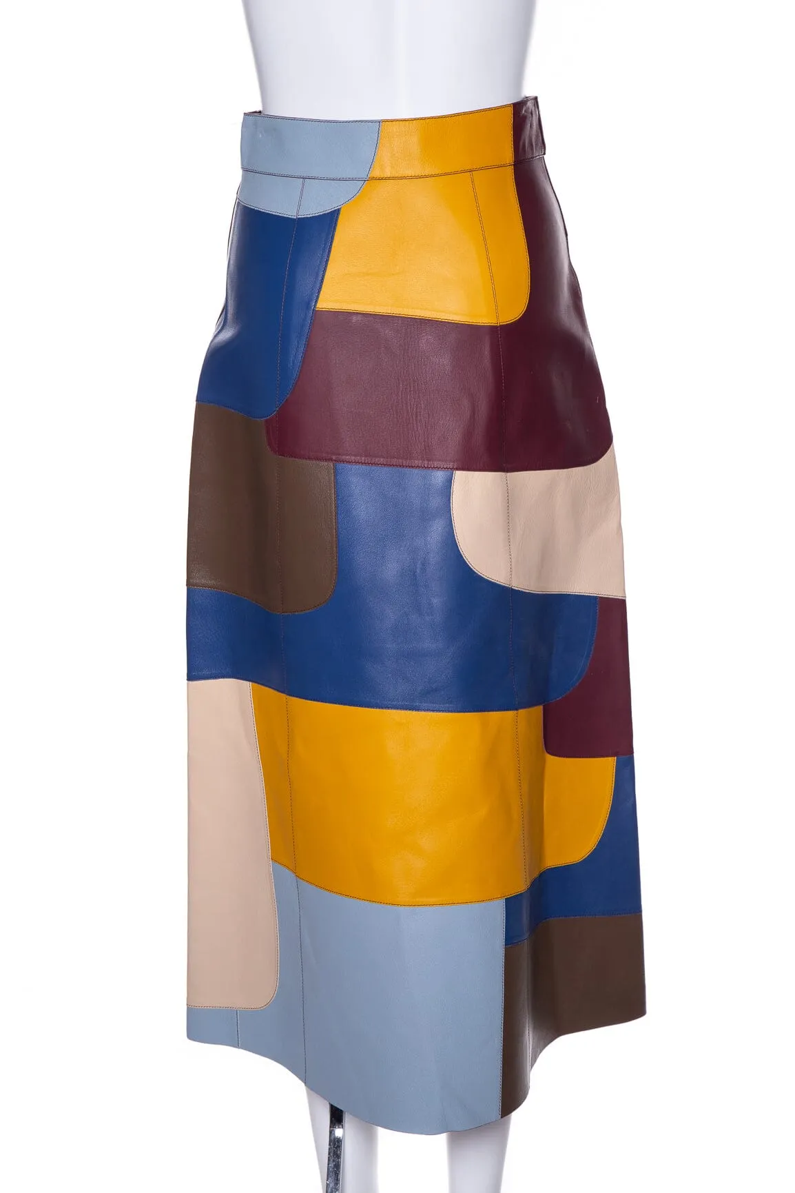Chloe Multcolor Lamb Leather Colorblock Pattern Skirt SZ 36 NWT