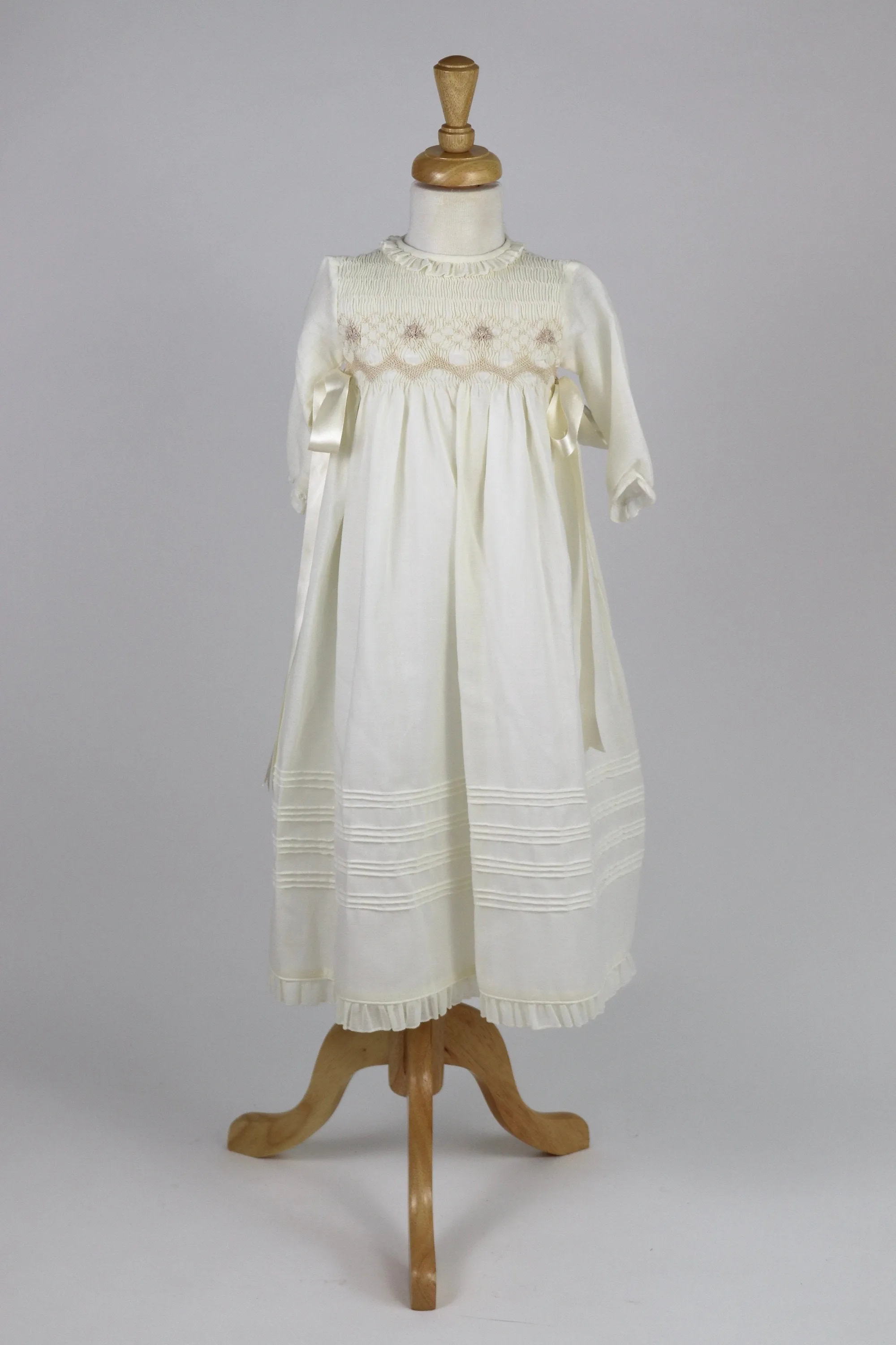 Christening Gown Long Sleeves  Baptism Dress Gown White or  Ivory with  Bonnet Free Personalization