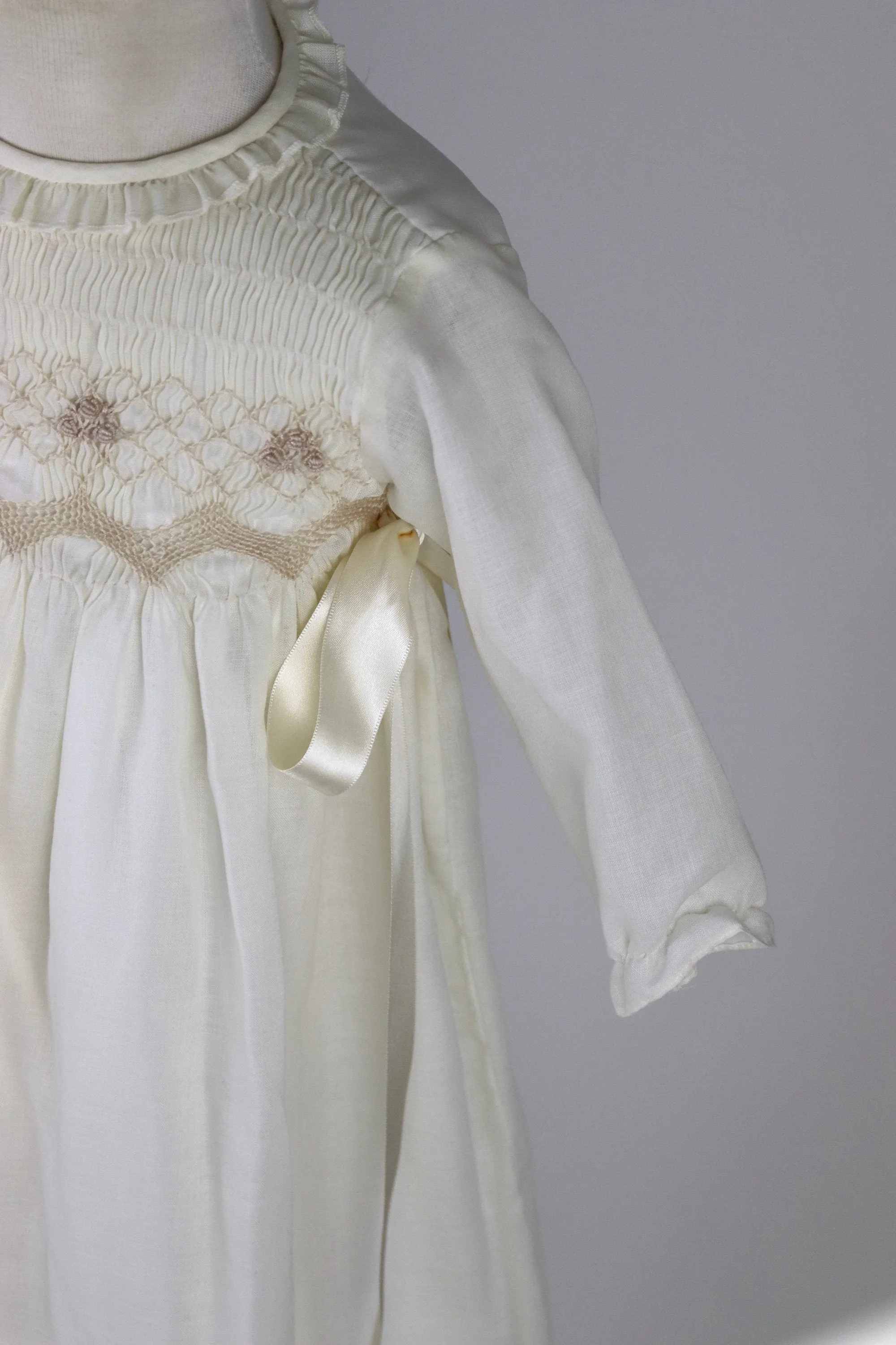 Christening Gown Long Sleeves  Baptism Dress Gown White or  Ivory with  Bonnet Free Personalization