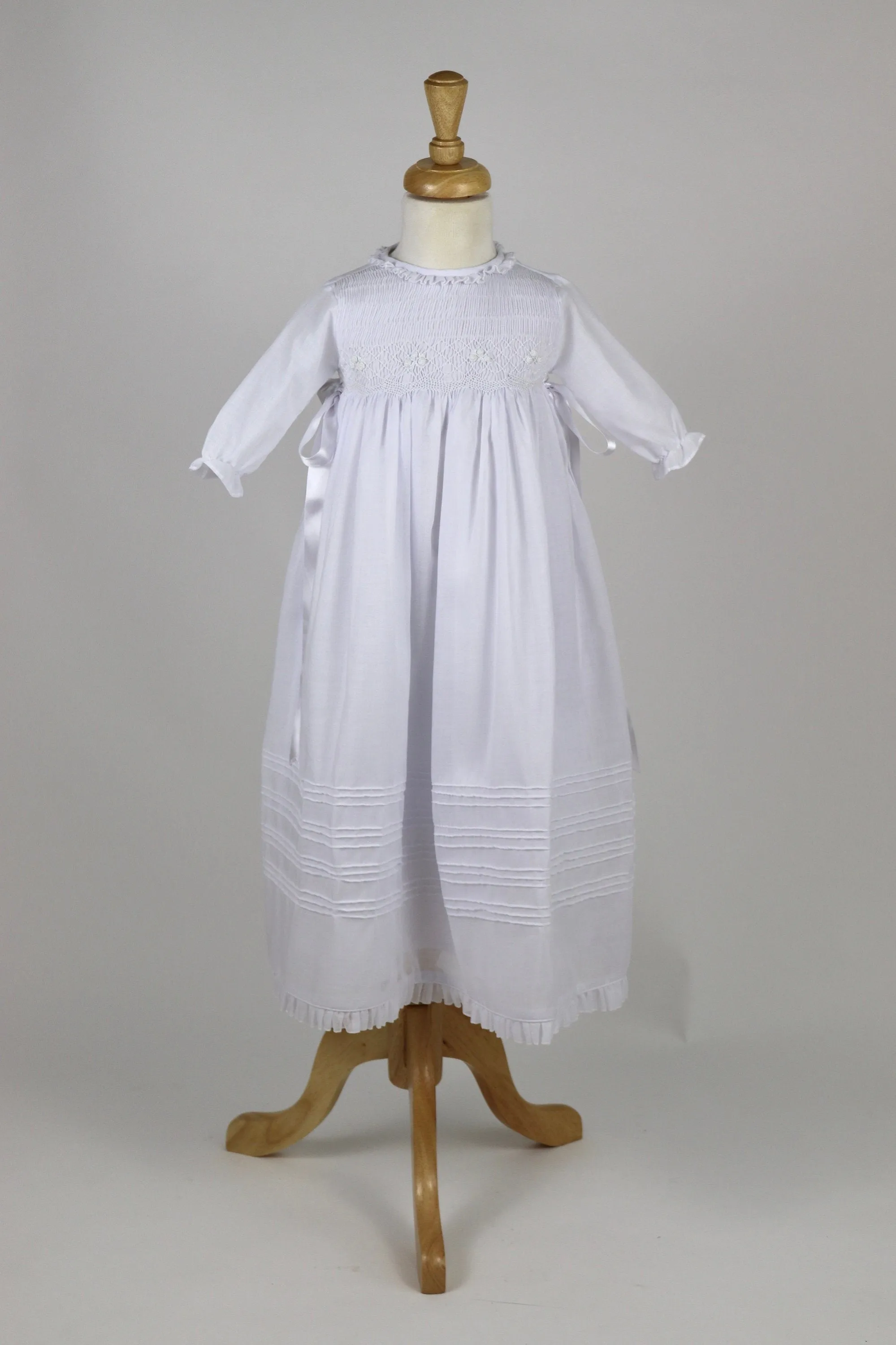 Christening Gown Long Sleeves  Baptism Dress Gown White or  Ivory with  Bonnet Free Personalization