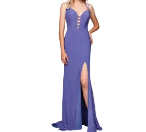 CLARISSE 3775 Smoke Purple Strappy Open Back Slit Gown w/ Demure Sweep Train Size 4
