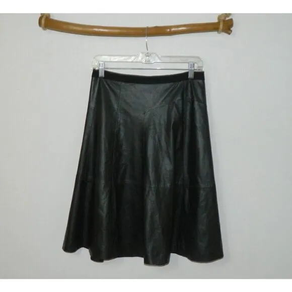 Classiques Nordstrom Skirt Black Leather Skirt A-Line Fully Lined Size 4