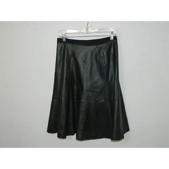 Classiques Nordstrom Skirt Black Leather Skirt A-Line Fully Lined Size 4