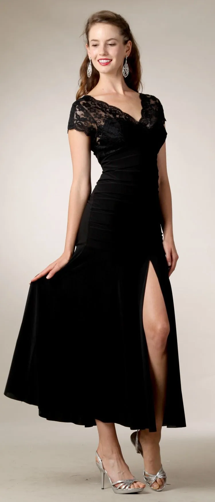 CLEARANCE - Celavie 2320L Dinner Party Tea Length Dress ITY Stretch Lace (Size 2XL)