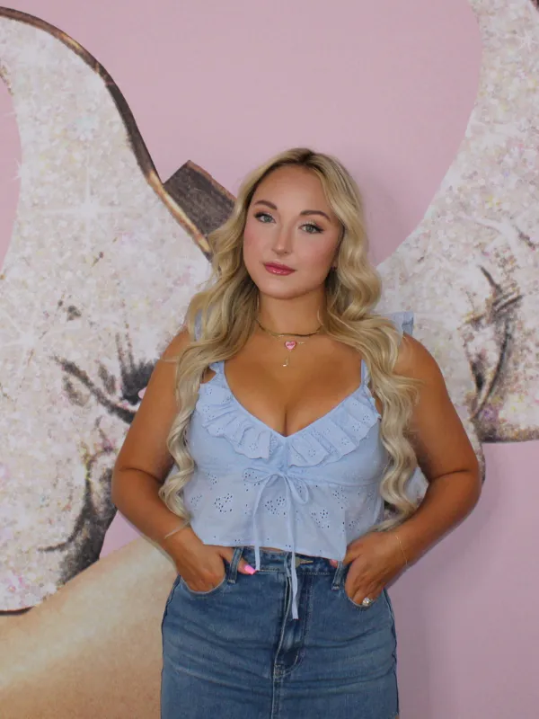 Coastal Cowgirl Lace Crop Top, Sky Blue