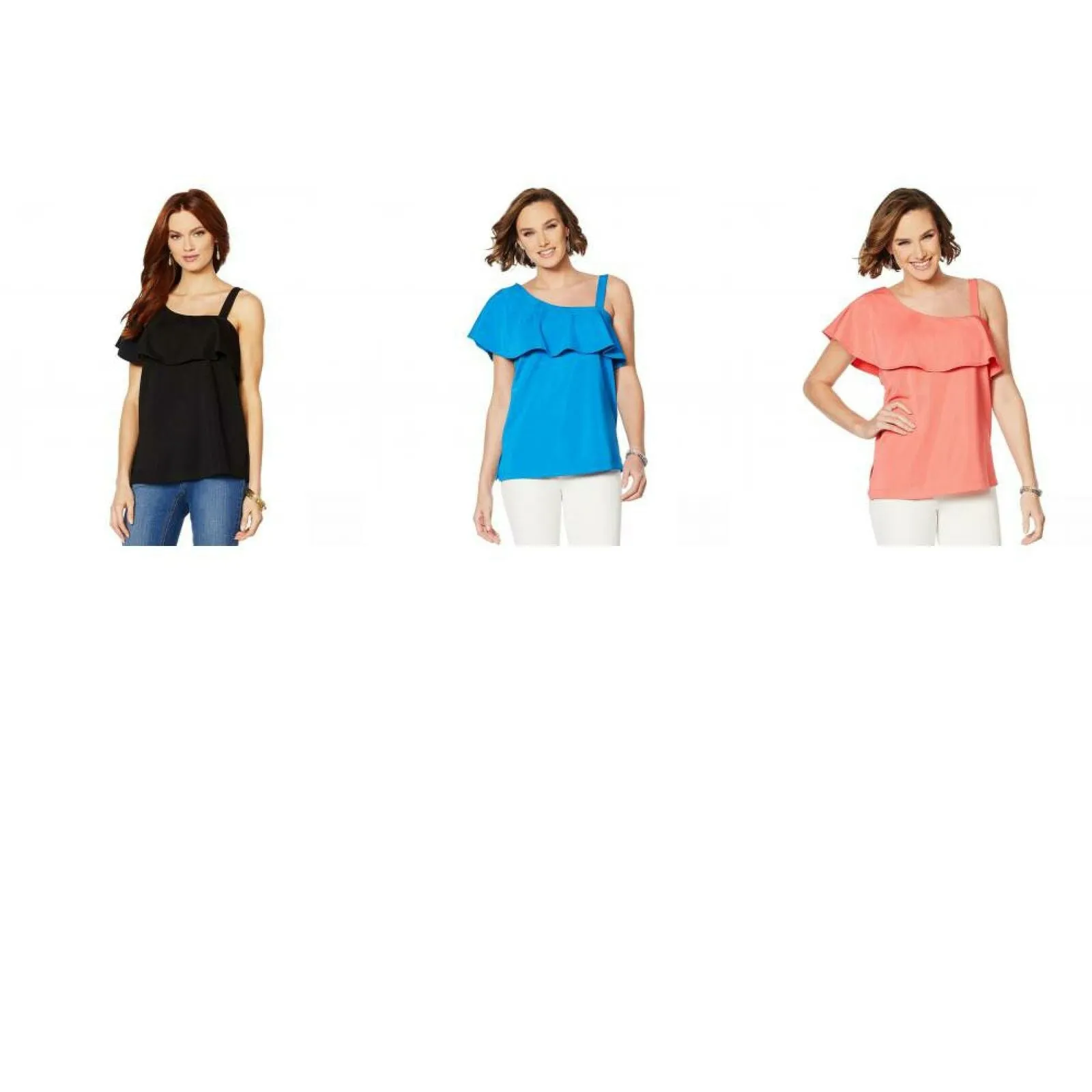 Colleen Lopez Plus Size Asymmetric Off-Shoulder Flounce Top