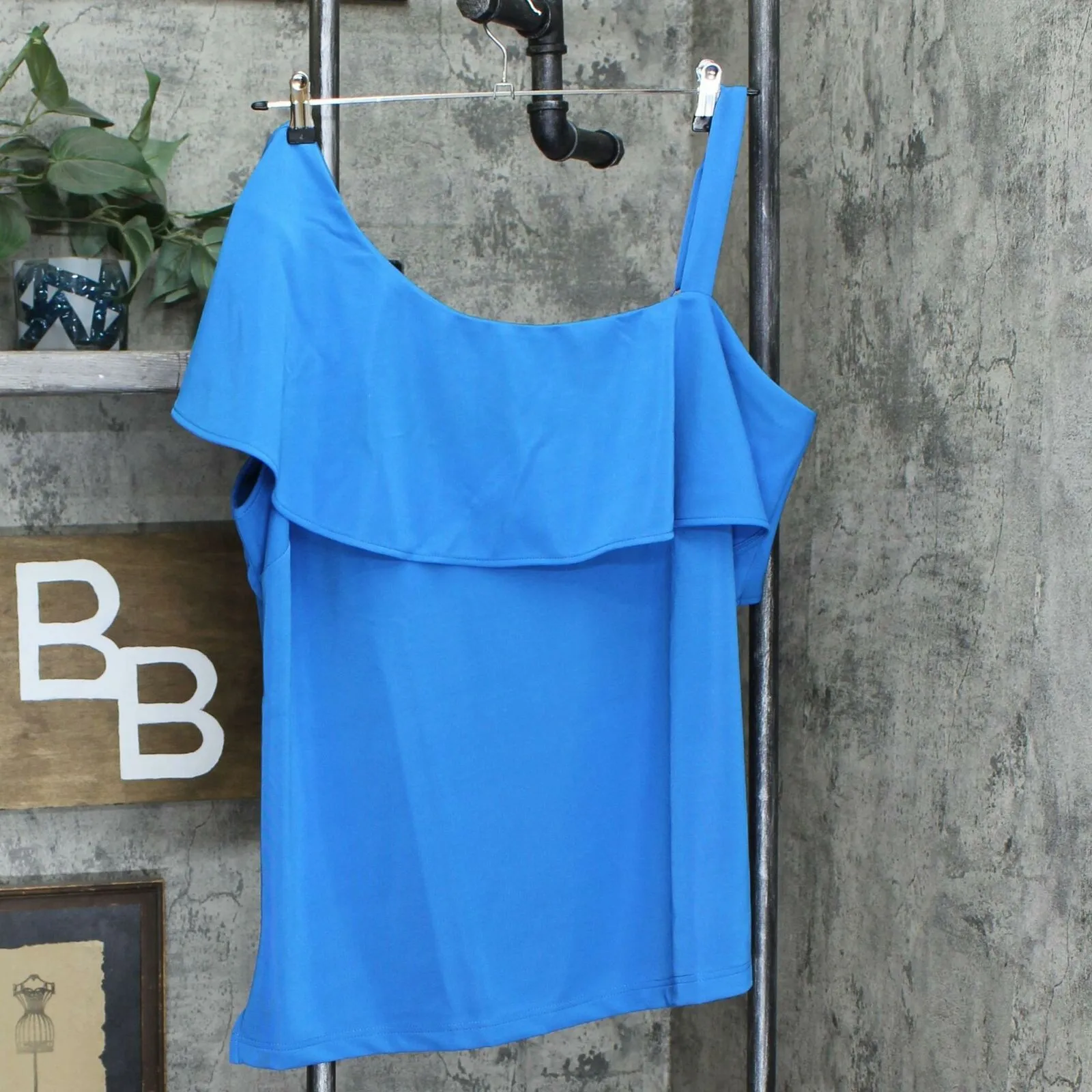 Colleen Lopez Plus Size Asymmetric Off-Shoulder Flounce Top