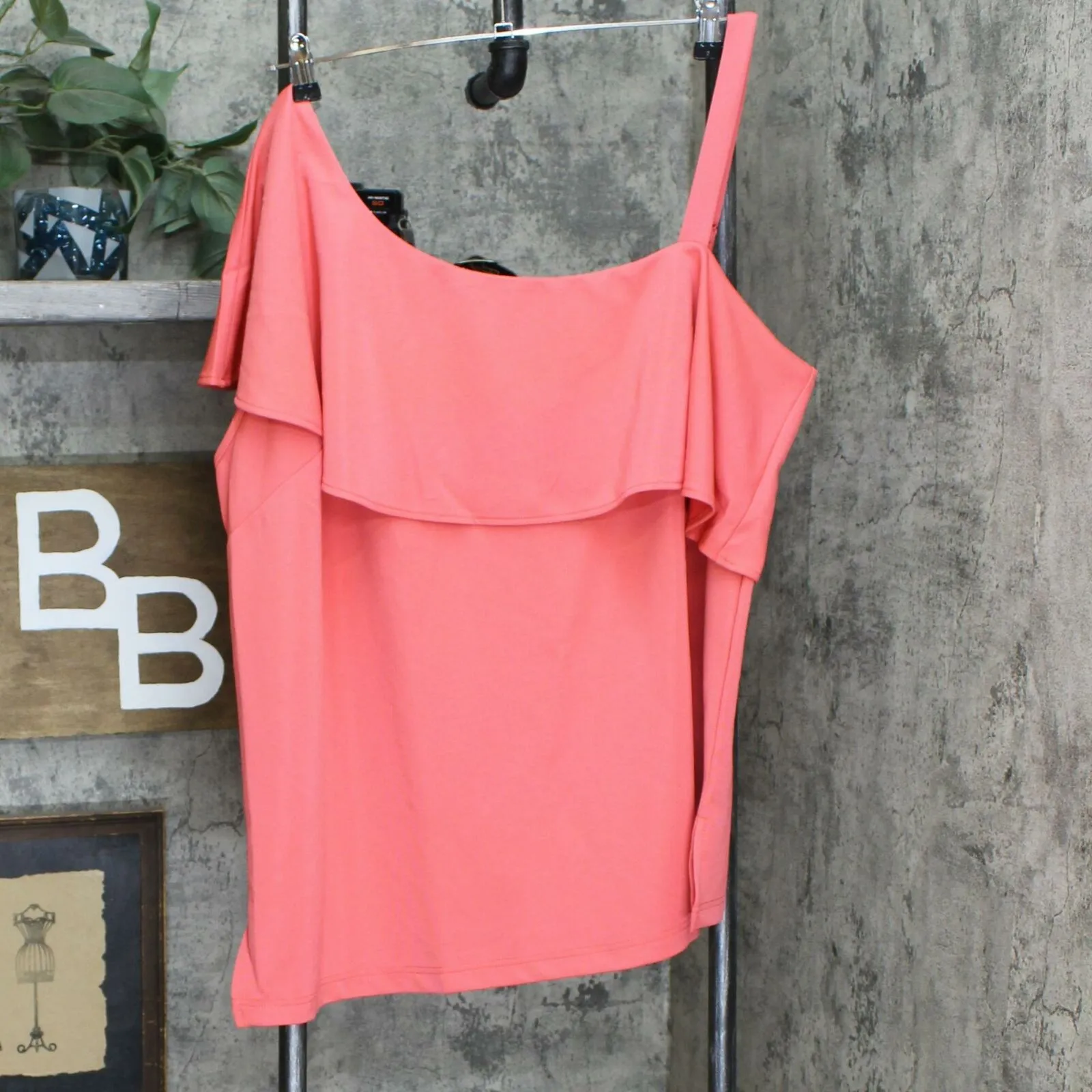 Colleen Lopez Plus Size Asymmetric Off-Shoulder Flounce Top