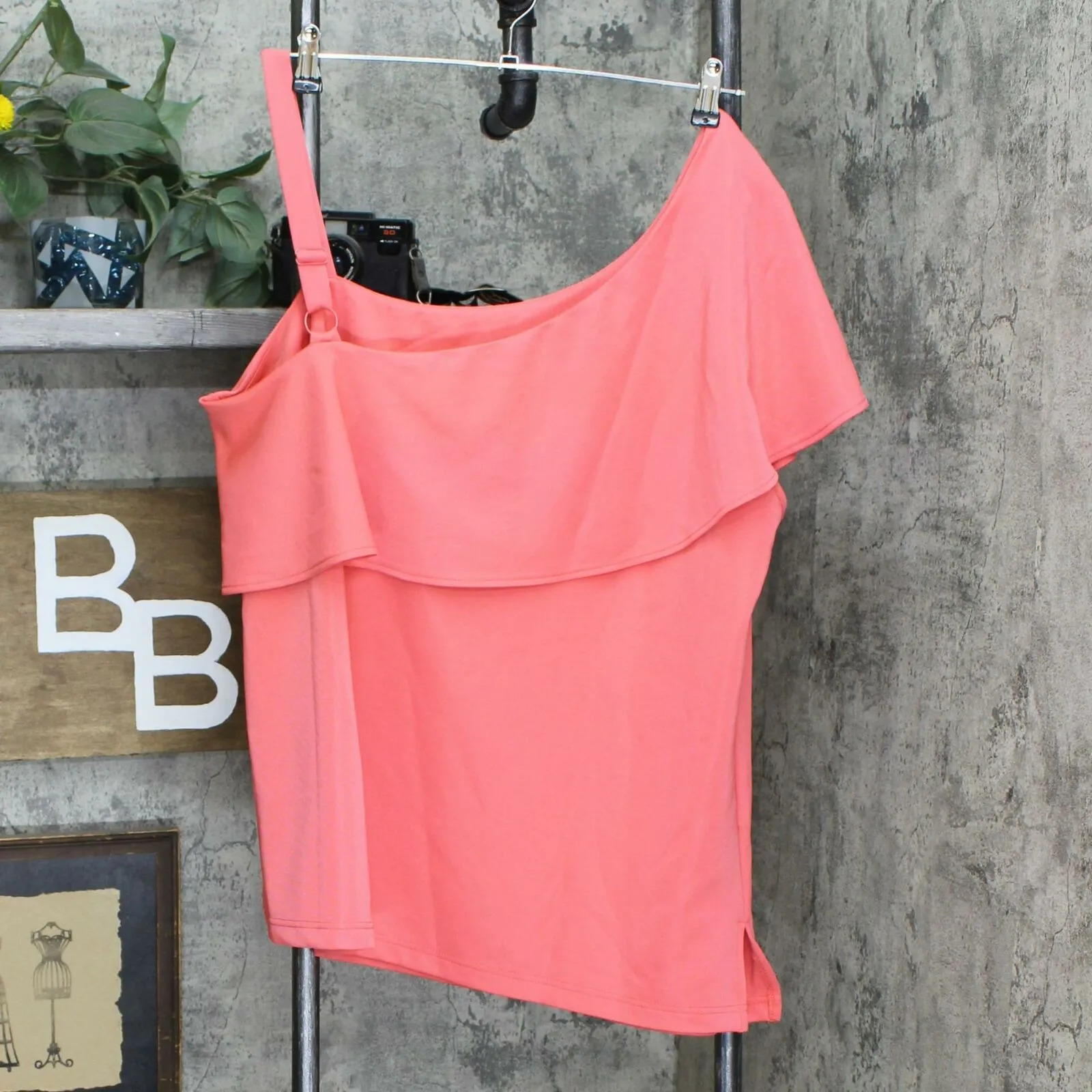 Colleen Lopez Plus Size Asymmetric Off-Shoulder Flounce Top