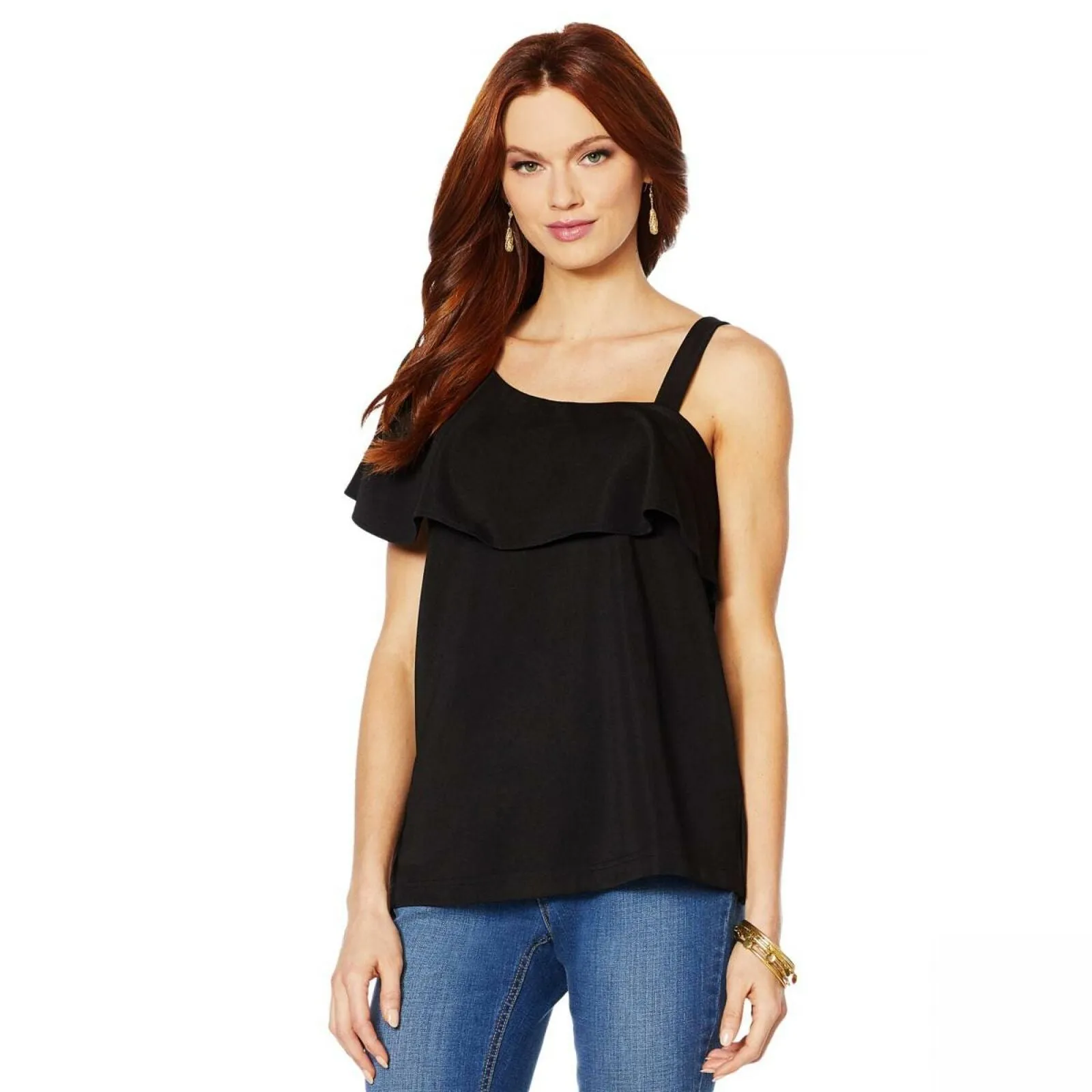 Colleen Lopez Plus Size Asymmetric Off-Shoulder Flounce Top