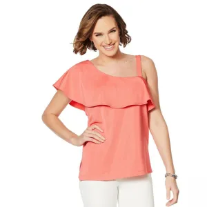 Colleen Lopez Plus Size Asymmetric Off-Shoulder Flounce Top