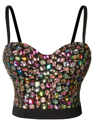 Colorful Rhinestone Push Up Clubwear Bustier Crop Top Bra