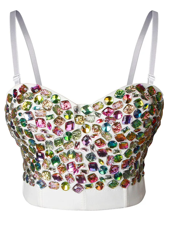 Colorful Rhinestone Push Up Clubwear Bustier Crop Top Bra