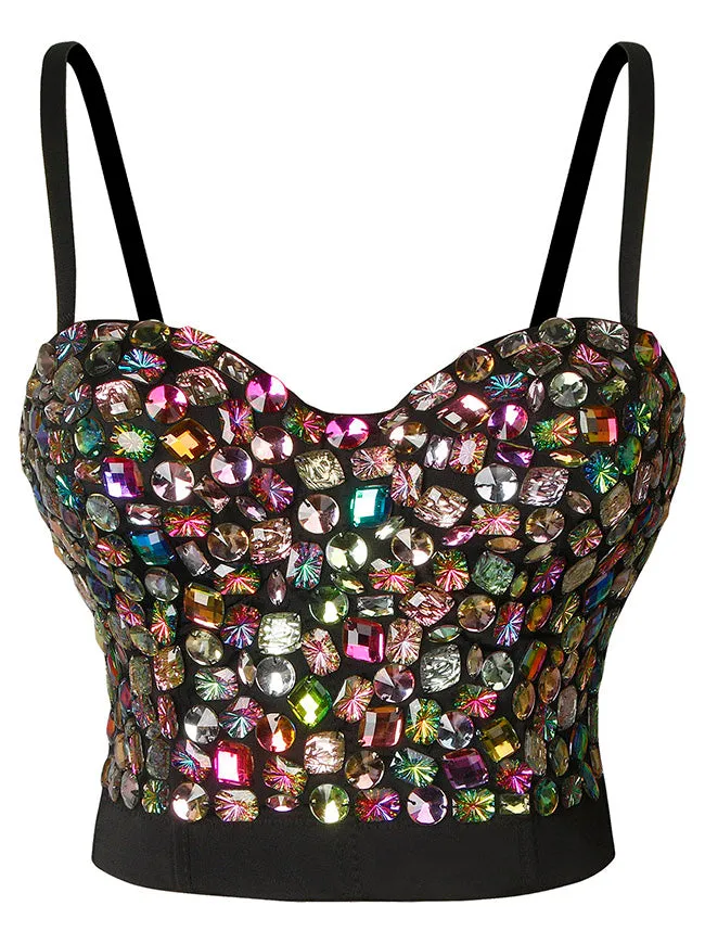 Colorful Rhinestone Push Up Clubwear Bustier Crop Top Bra