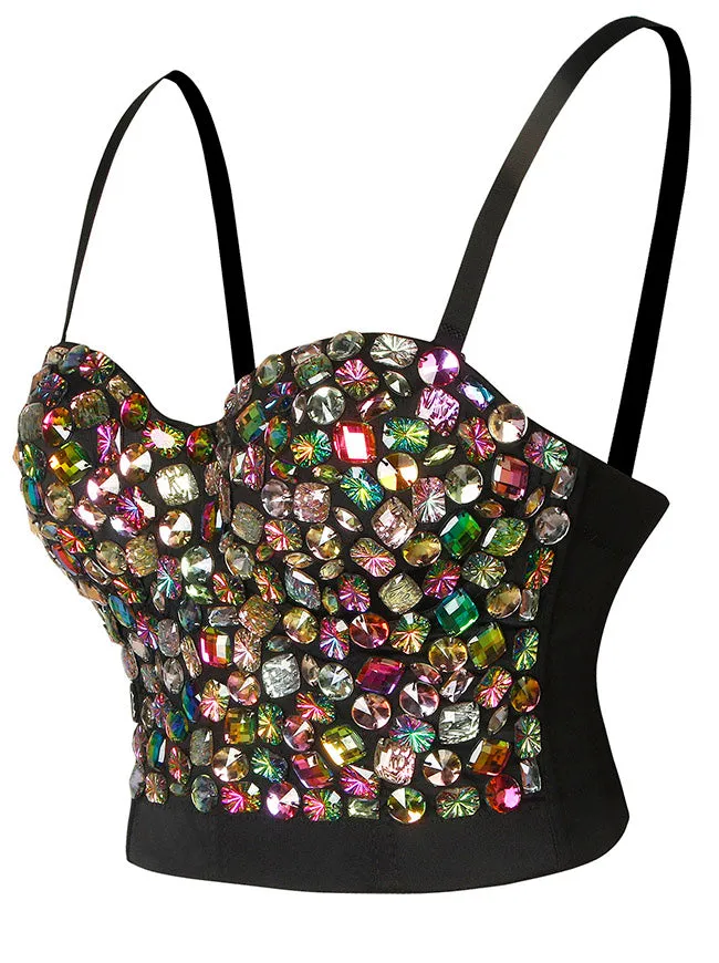 Colorful Rhinestone Push Up Clubwear Bustier Crop Top Bra
