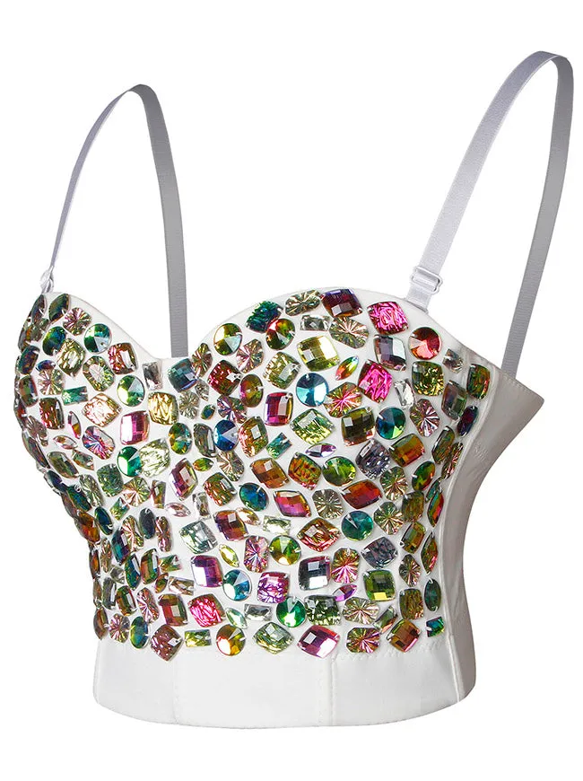 Colorful Rhinestone Push Up Clubwear Bustier Crop Top Bra