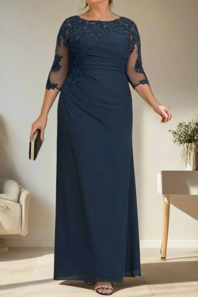 Column Appliques Scoop Neck 3/4 Sleeves Mother of The Bride Dresses