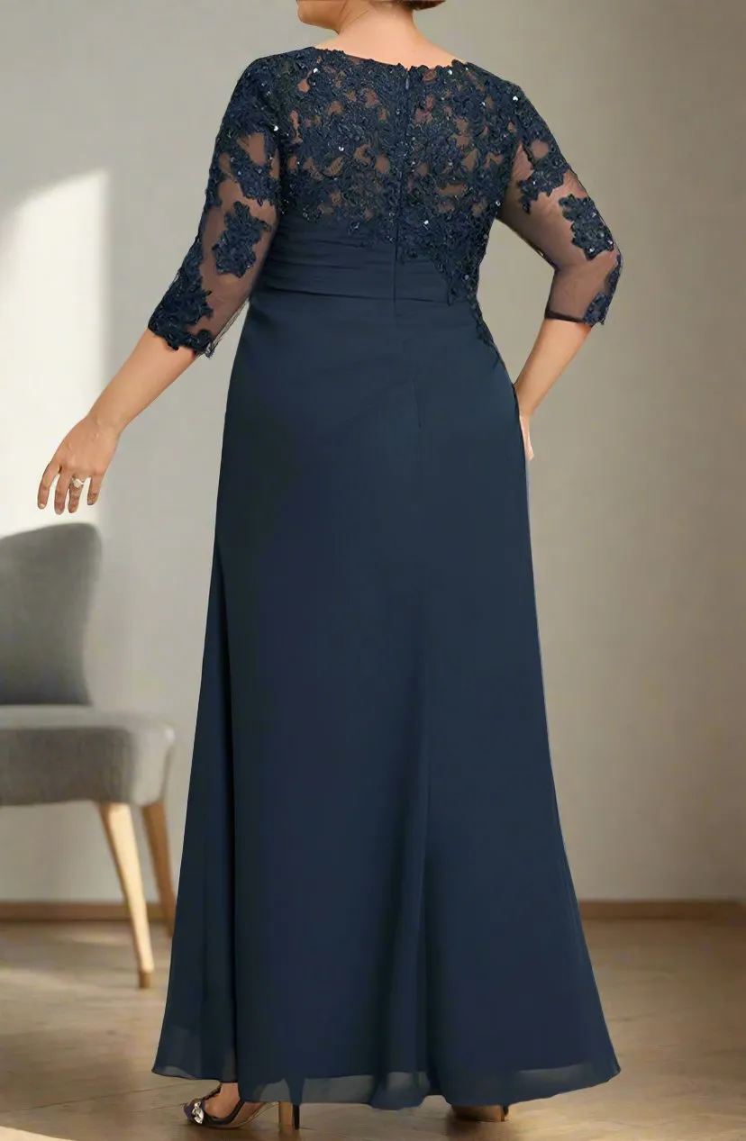 Column Appliques Scoop Neck 3/4 Sleeves Mother of The Bride Dresses