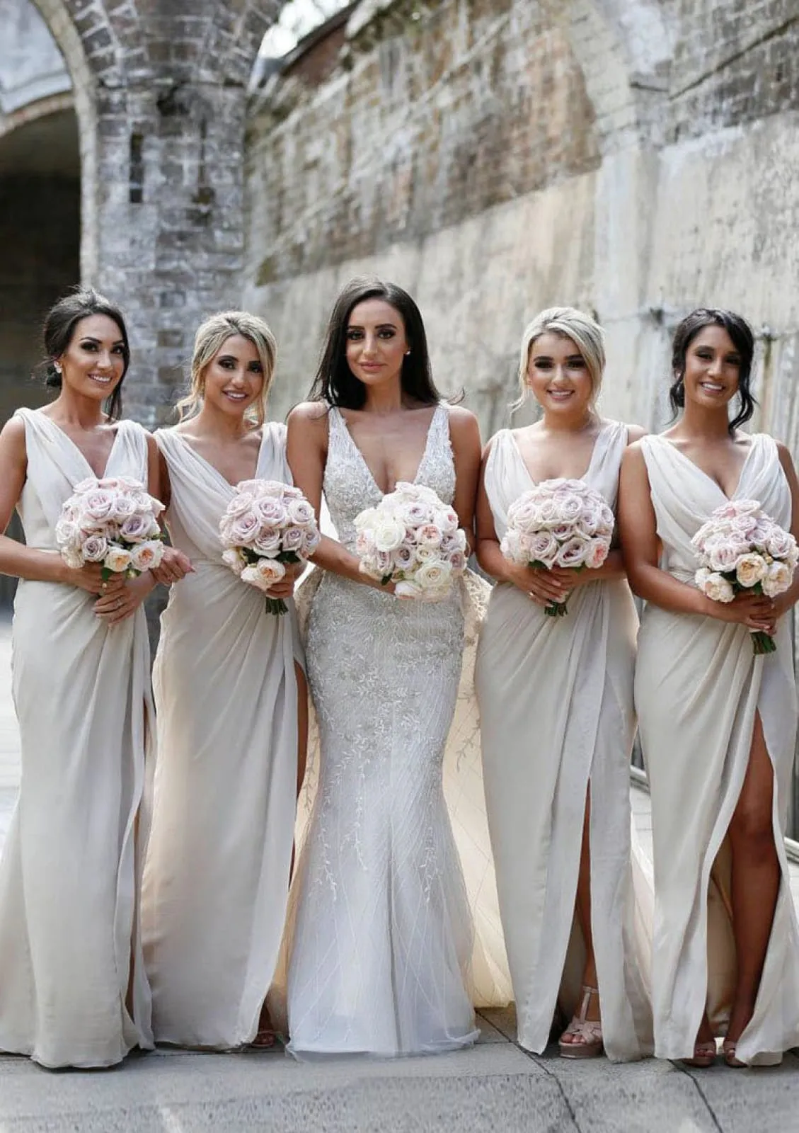 Column Cowl Neck Sleeveless Wrap Skirt Floor Length Chiffon Bridesmaid Dress