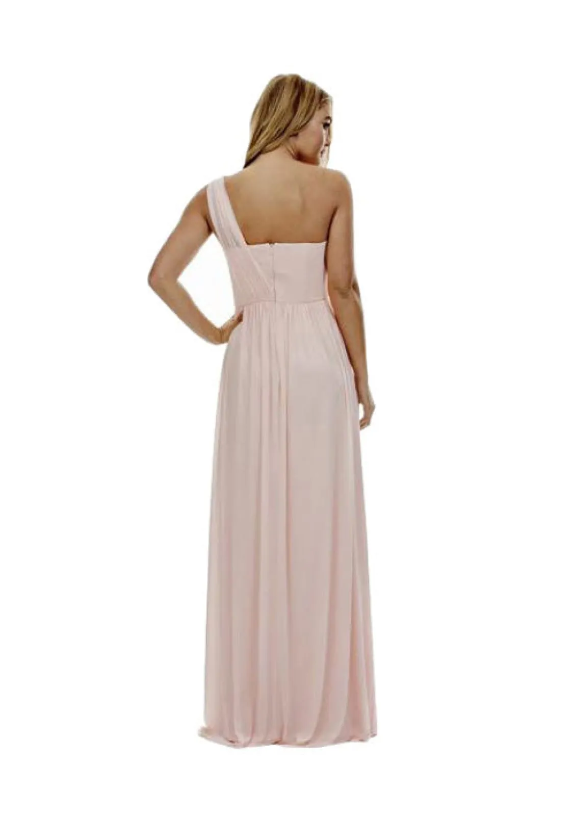 Column One Shoulder Sleeveless Floor Length Chiffon Bridesmaid Dress