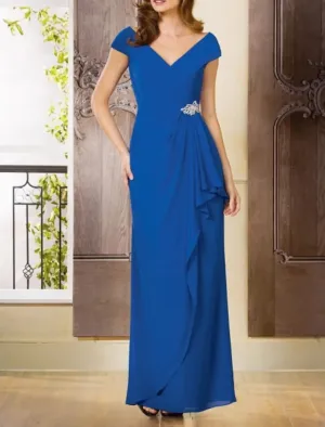 Column V Neck Floor Length Chiffon Mother of Bride/Wedding Guest Dress