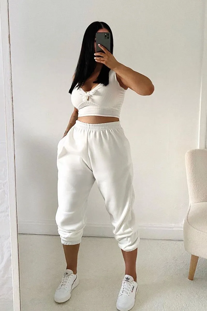 Cream Tie Bow Ribbed Crop Top - Naziah