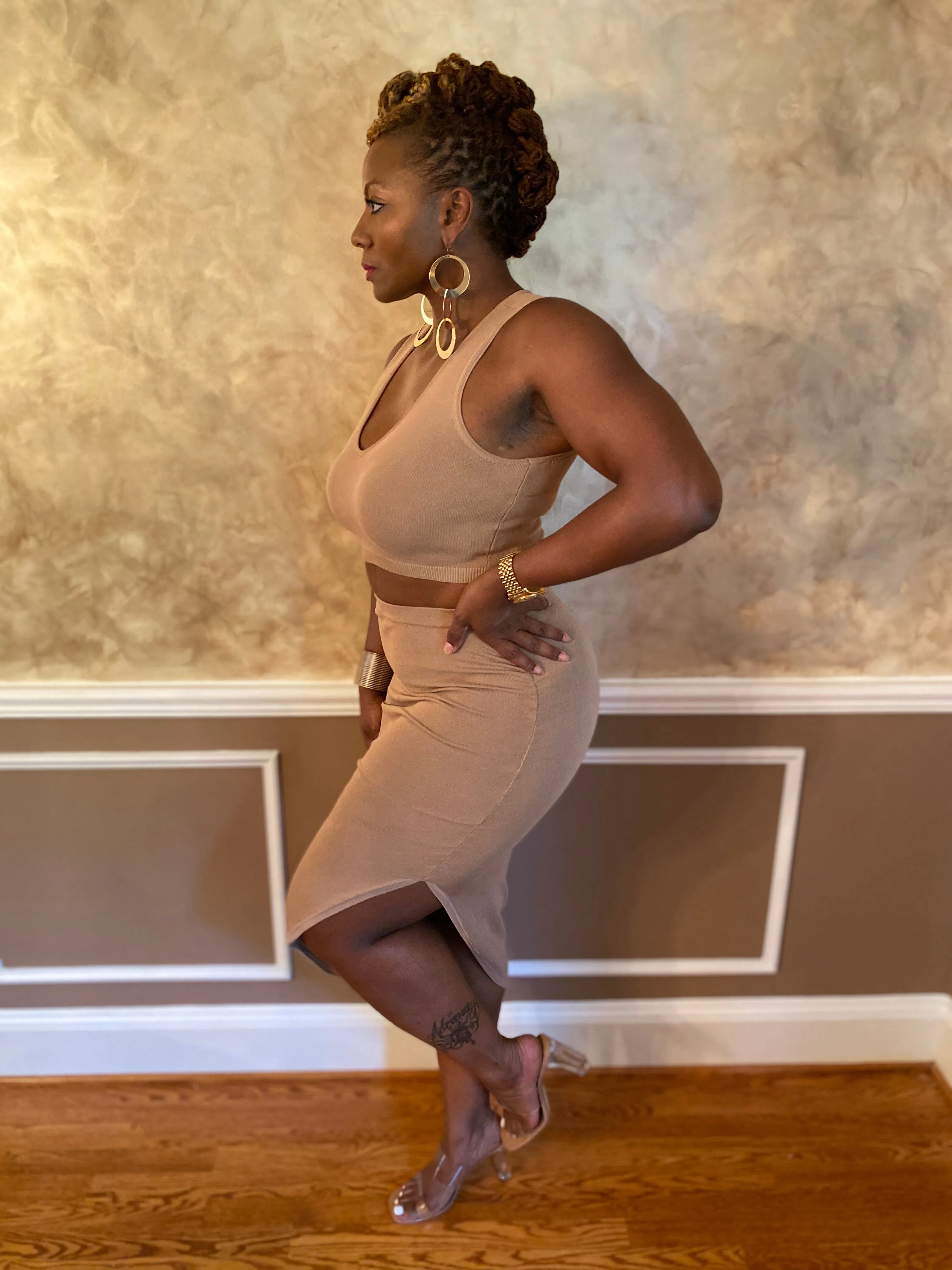 Crop Top Midi Skirt Set