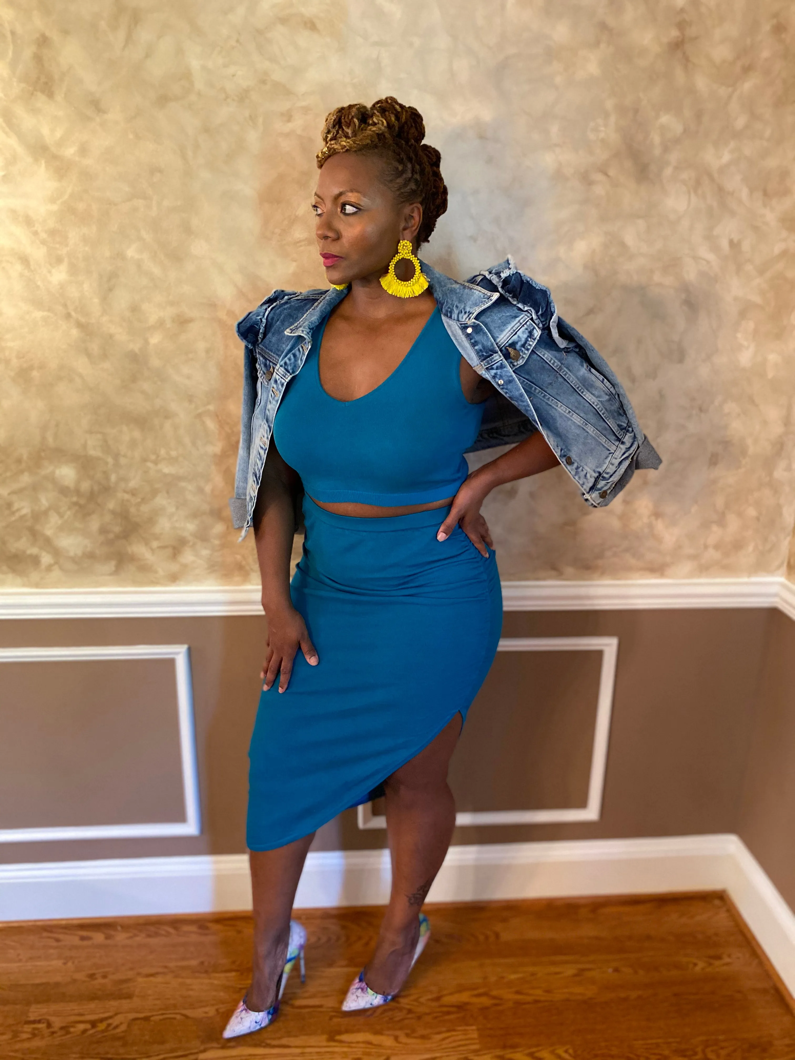 Crop Top Midi Skirt Set