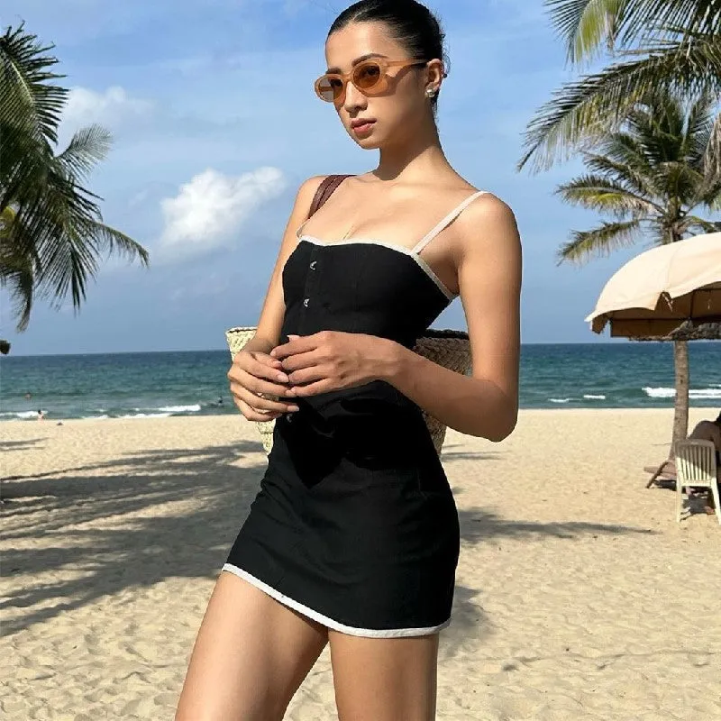 Cross-Border European and American Women's Clothing2023Fall New Sexy Vacation Style Elegant High-Grade Slim-Fit Suspender Hip Skirt for Women