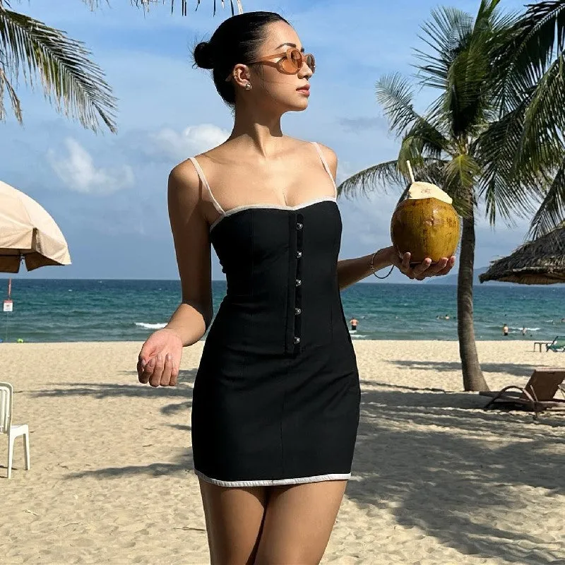 Cross-Border European and American Women's Clothing2023Fall New Sexy Vacation Style Elegant High-Grade Slim-Fit Suspender Hip Skirt for Women