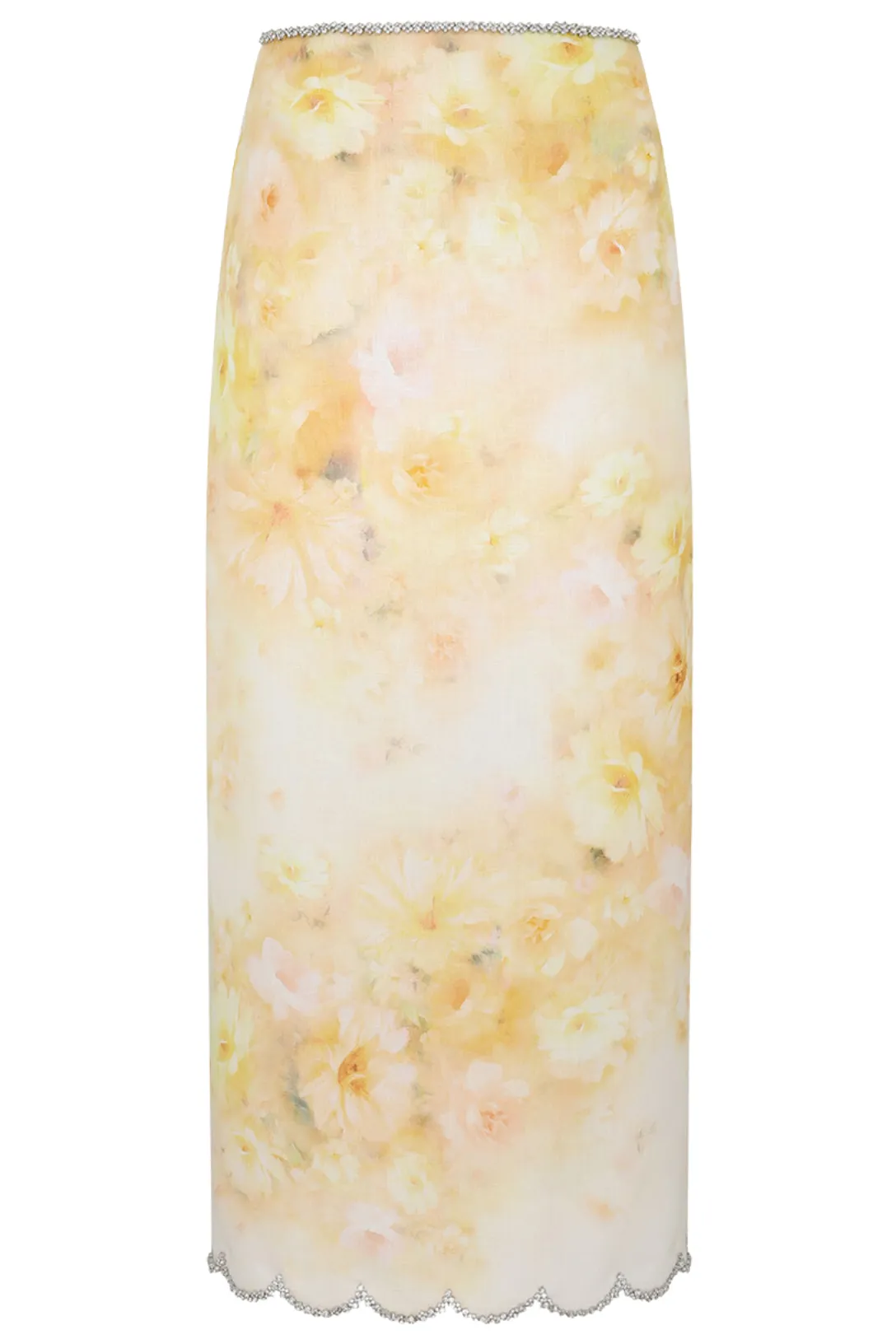 Crush Scalloped Midi Skirt | Yellow Floral