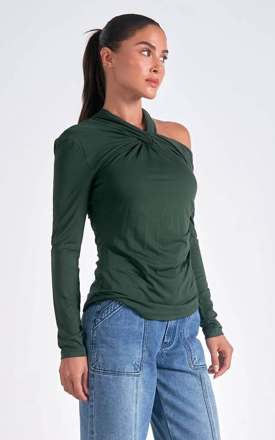 Dark Green Knot Shoulder Top
