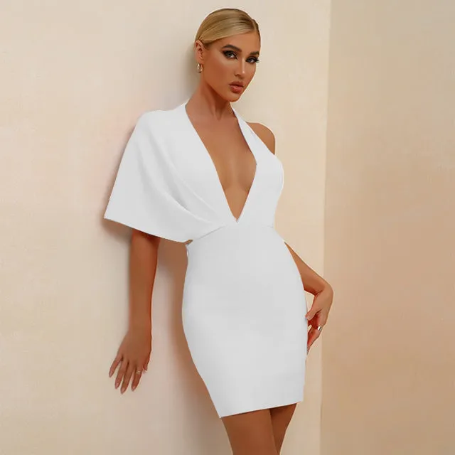 Deep-V Asymmetrical Mini Bandage Dress PF21408