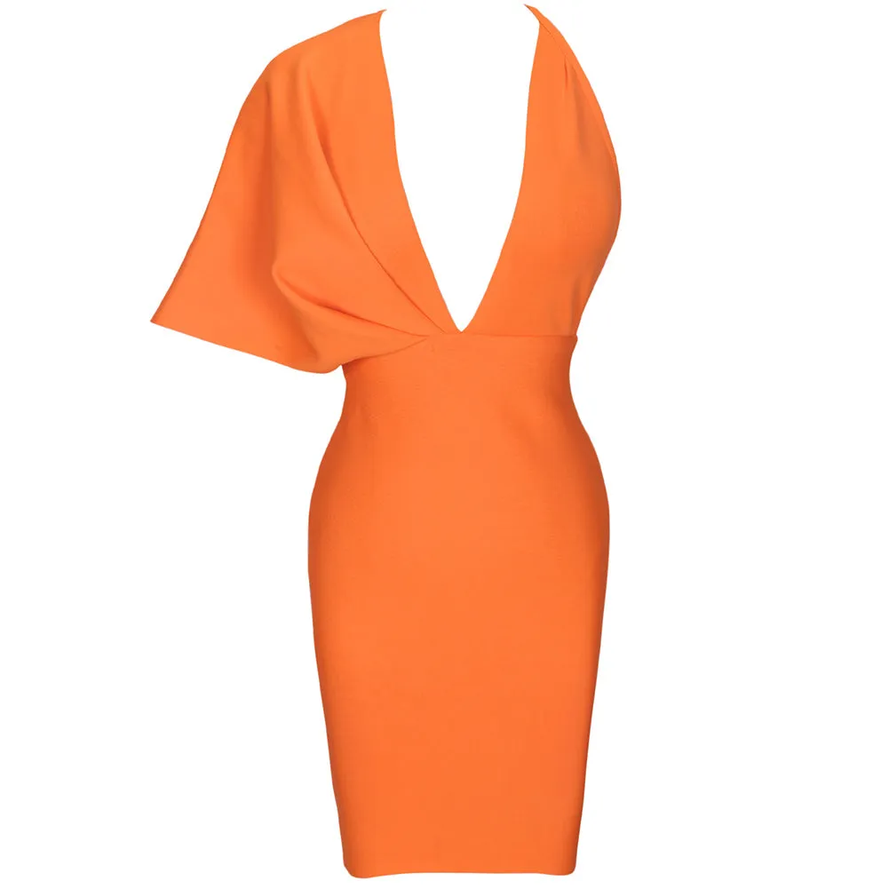 Deep-V Asymmetrical Mini Bandage Dress PF21408