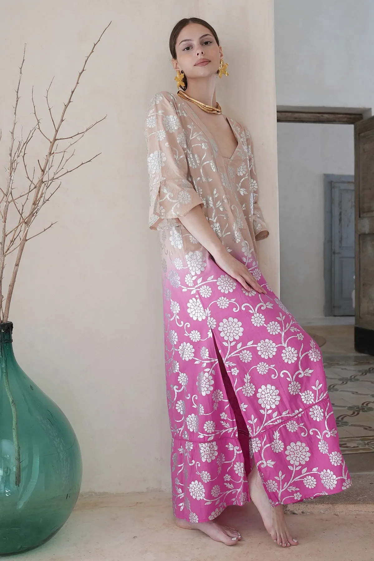 Delfi Maxi Tunic Peach/Fuchsia