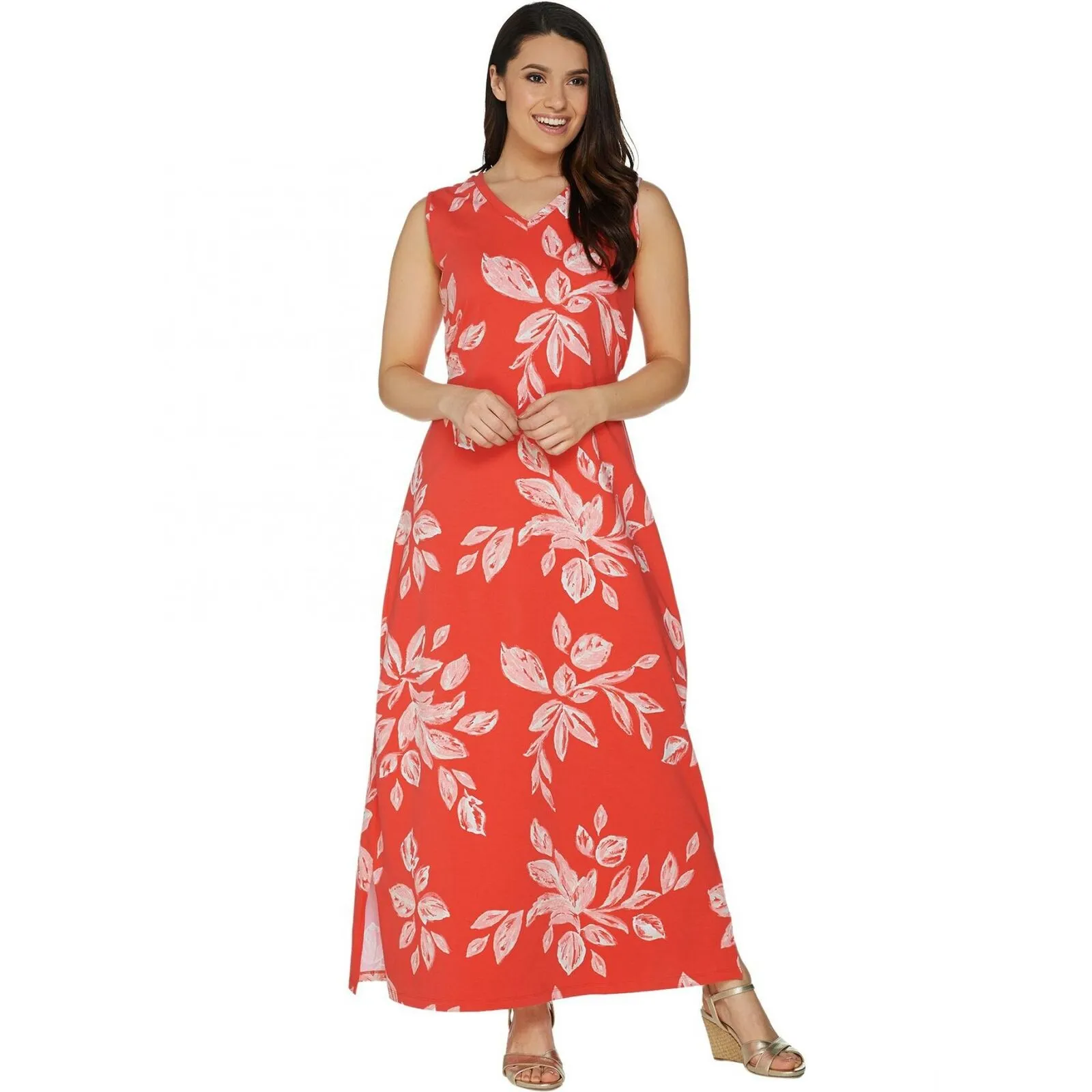 Denim & Co. Women's Plus Size V-Neck Sleeveless Maxi Dress And Shrug Set