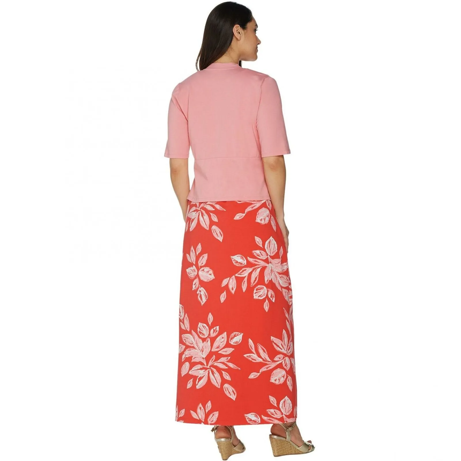 Denim & Co. Women's Plus Size V-Neck Sleeveless Maxi Dress And Shrug Set
