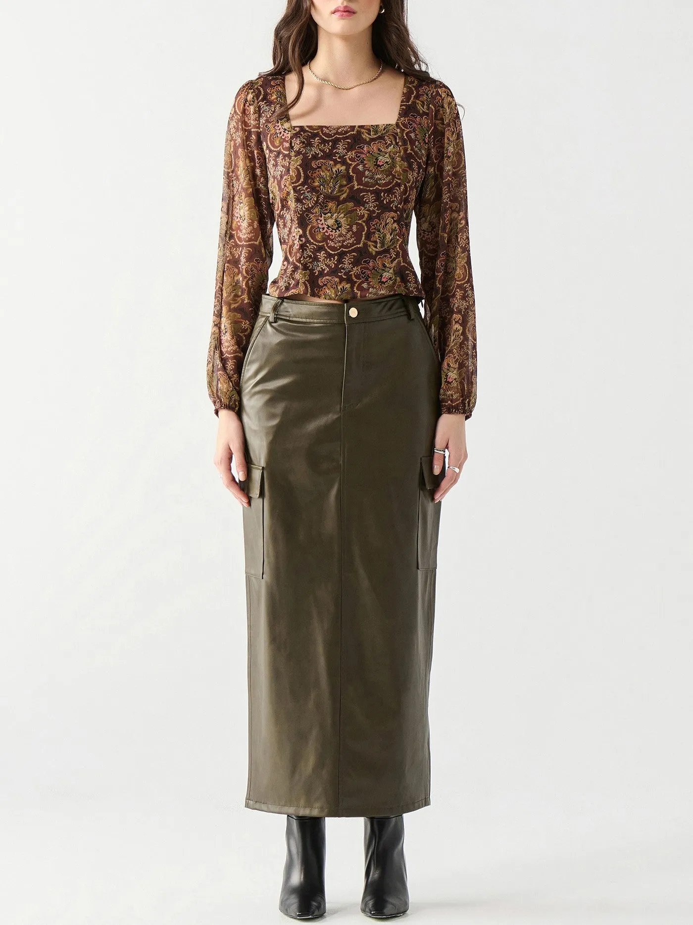 DEX Faux Leather Cargo Maxi Skirt