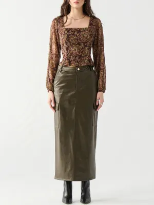 DEX Faux Leather Cargo Maxi Skirt