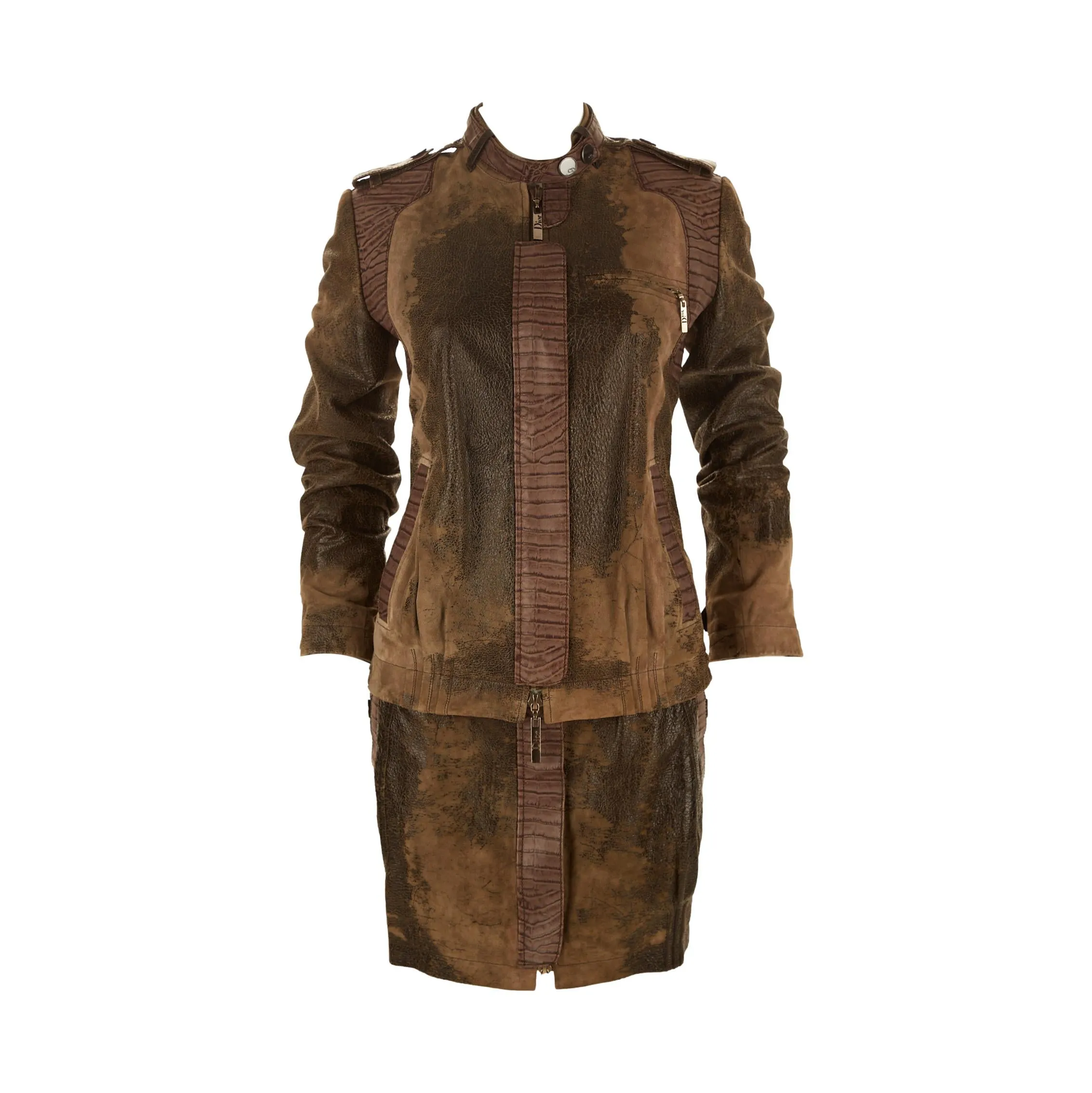 Dior Distressed Leather Skirt Set