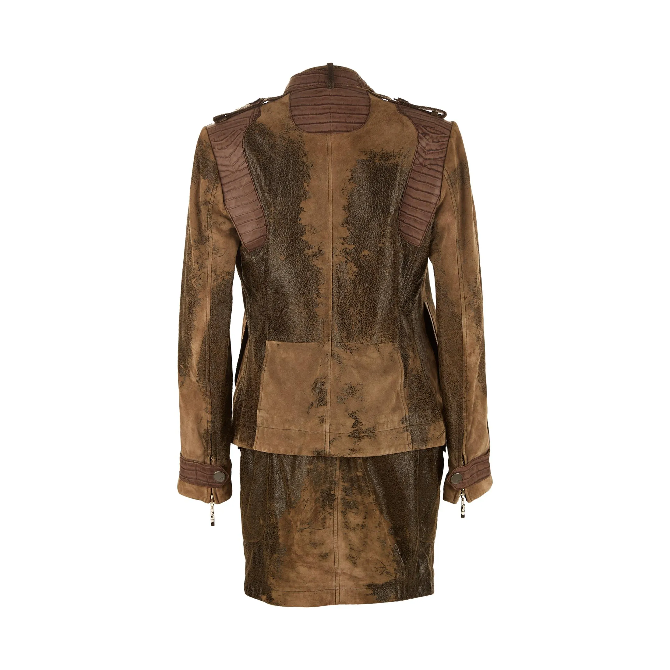 Dior Distressed Leather Skirt Set