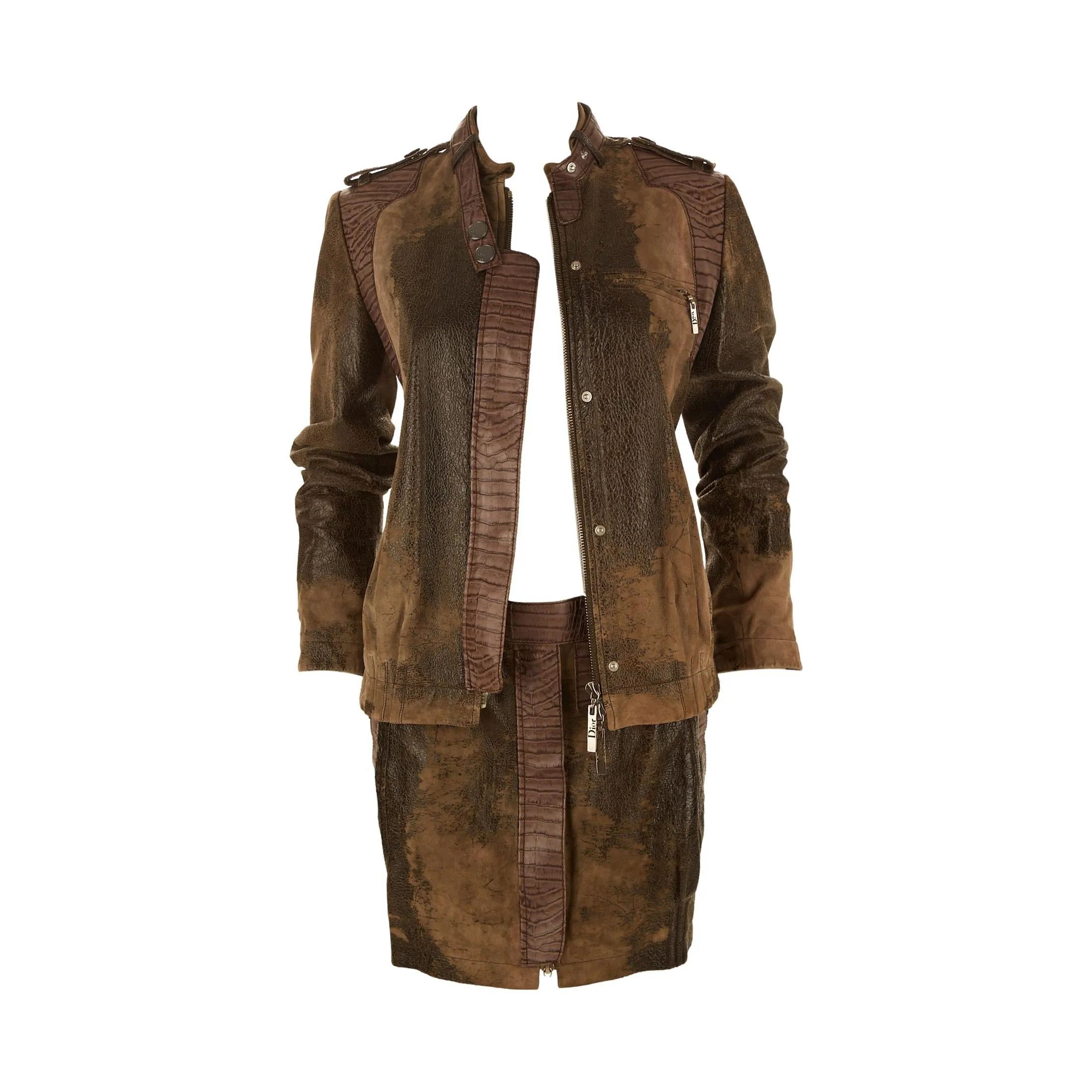 Dior Distressed Leather Skirt Set