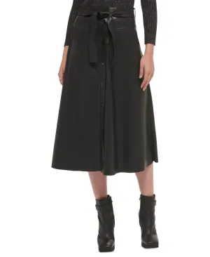 DKNY Women's Faux-Leather Belted Snap-Front Midi Skirt P2JNTO99