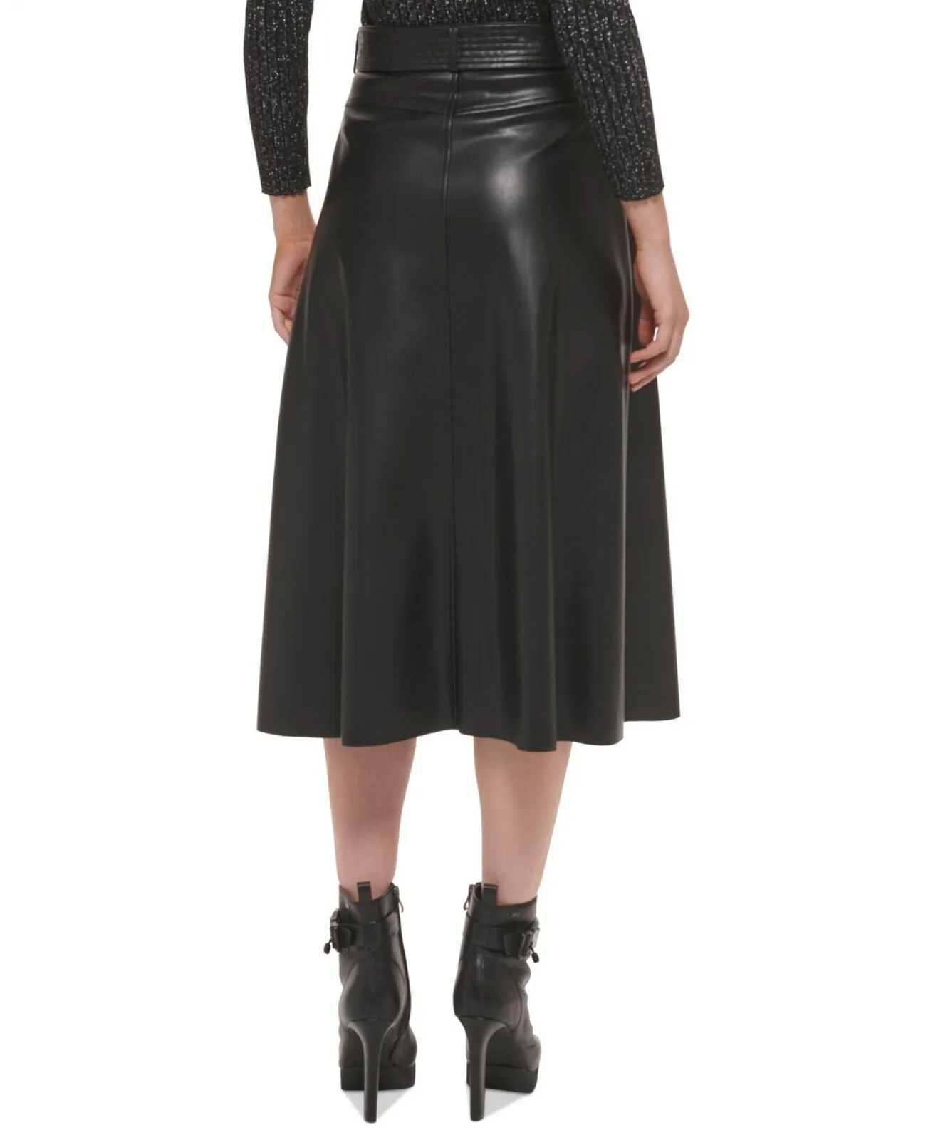 DKNY Women's Faux-Leather Belted Snap-Front Midi Skirt P2JNTO99