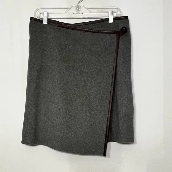 DKNY Wrap Skirt Cashmere Wool Blend Gray NWT 12 Old Money Equestrian