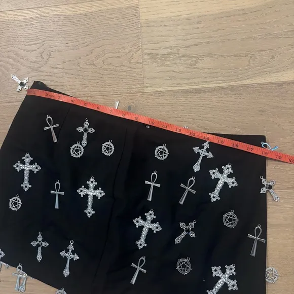 Dolls Kill Idol Worship Mini Skirt Black Gothic Pentagram Cross Charm XL NEW