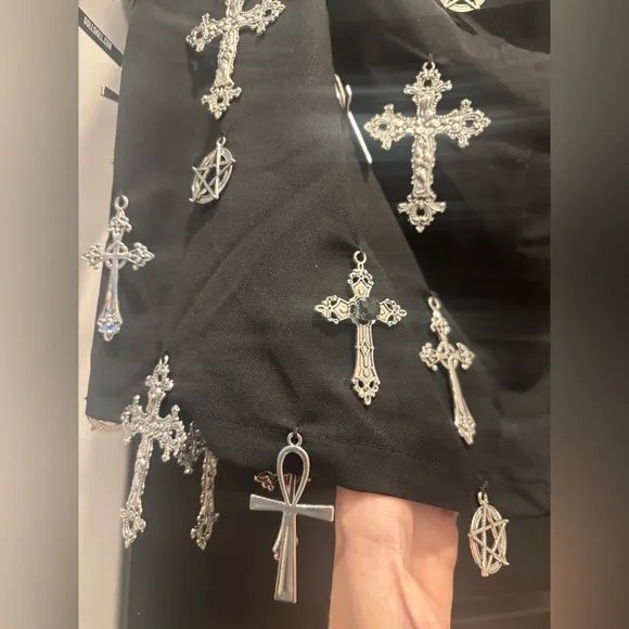 Dolls Kill Idol Worship Mini Skirt Black Gothic Pentagram Cross Charm XL NEW