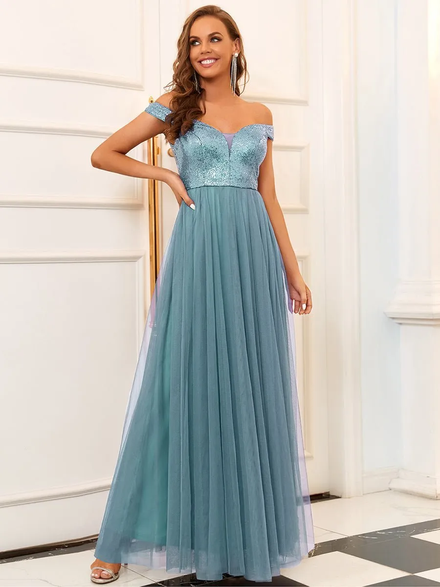 Dorine ball dress with sequins and tulle in dusky blue Express NZ wide